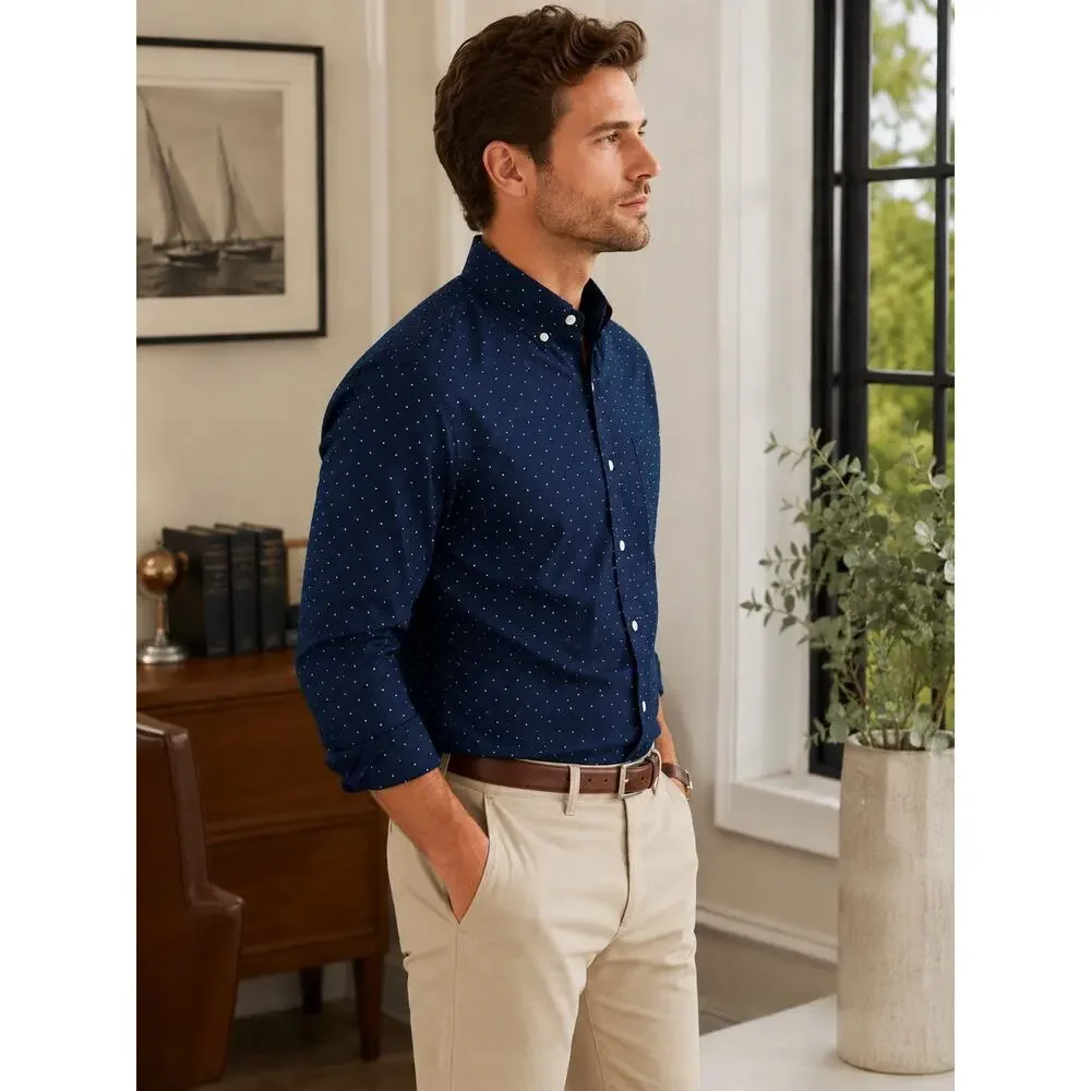 Banana Republic Camden Fit Polka Dot Button Down Shirt M Blue 100% Cotton Casual
